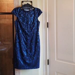 Alyx Blue with Black Lace Mid Length Dress